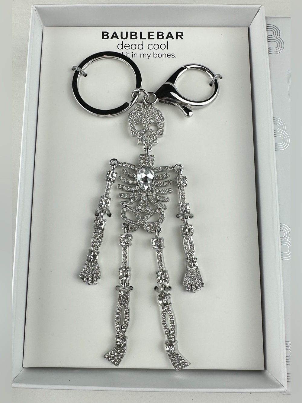 BaubleBar Dead Cool Skeleton Bag Charm Keychain Rhinestone Halloween NWT NIB